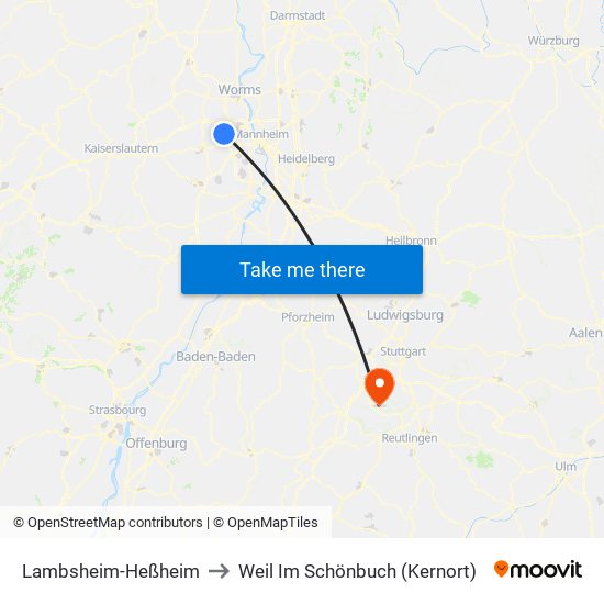 Lambsheim-Heßheim to Weil Im Schönbuch (Kernort) map