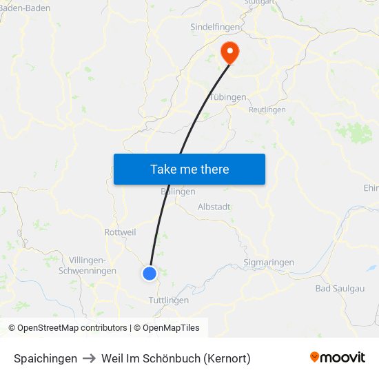 Spaichingen to Weil Im Schönbuch (Kernort) map