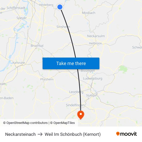 Neckarsteinach to Weil Im Schönbuch (Kernort) map