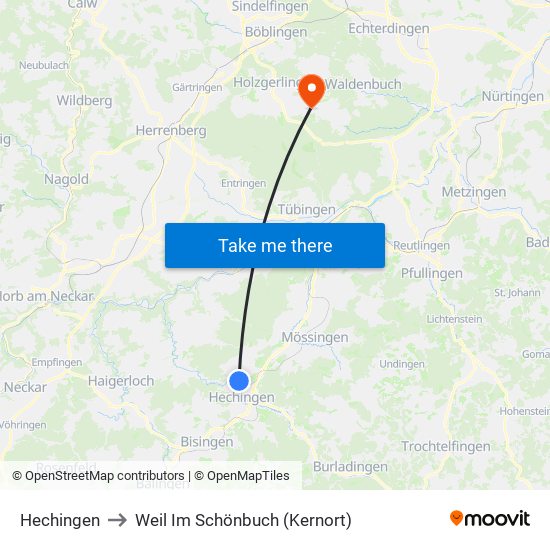 Hechingen to Weil Im Schönbuch (Kernort) map