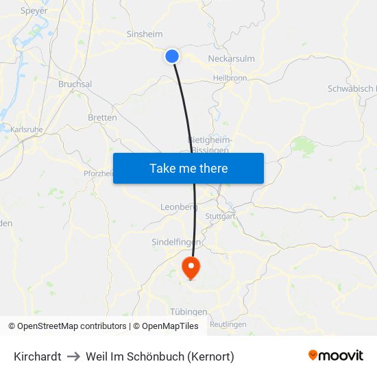 Kirchardt to Weil Im Schönbuch (Kernort) map