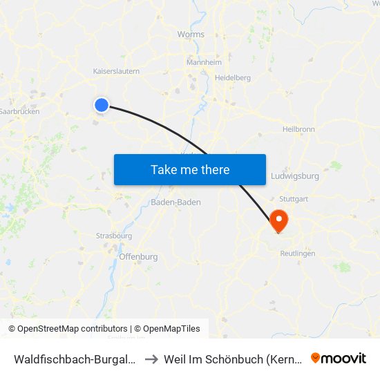 Waldfischbach-Burgalben to Weil Im Schönbuch (Kernort) map