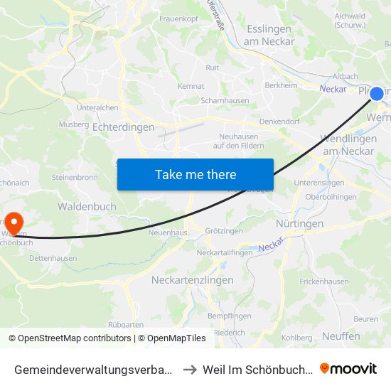 Gemeindeverwaltungsverband Plochingen to Weil Im Schönbuch (Kernort) map