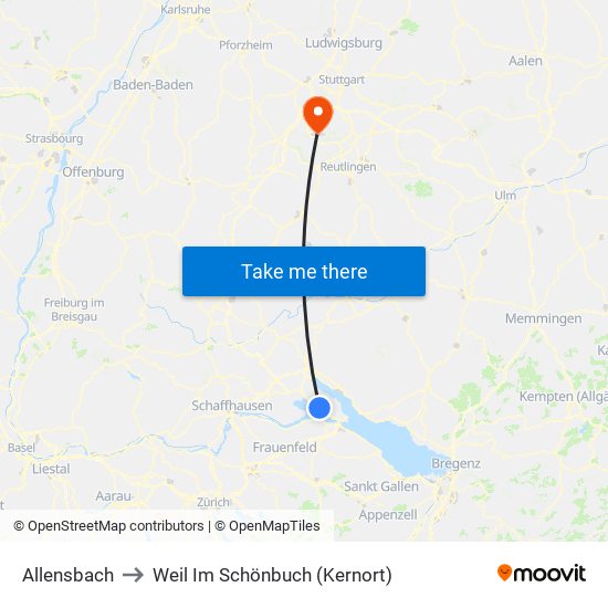 Allensbach to Weil Im Schönbuch (Kernort) map