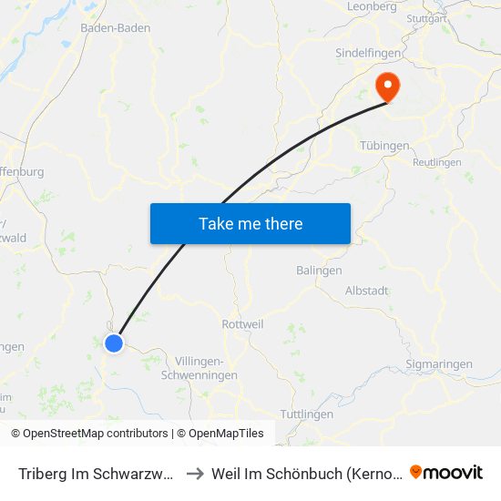 Triberg Im Schwarzwald to Weil Im Schönbuch (Kernort) map