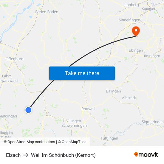 Elzach to Weil Im Schönbuch (Kernort) map