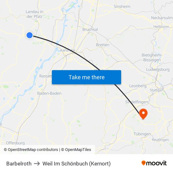 Barbelroth to Weil Im Schönbuch (Kernort) map