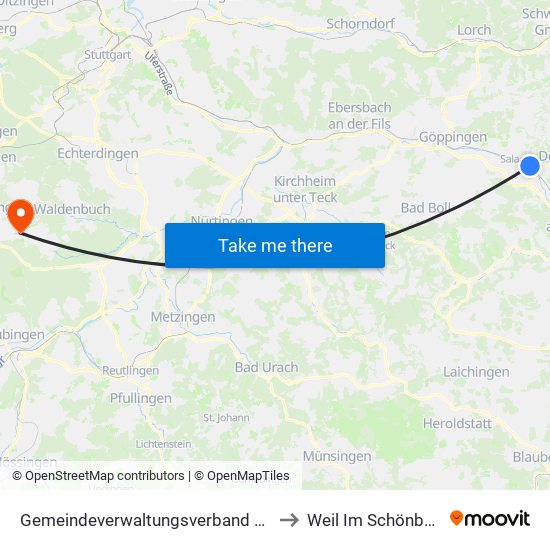 Gemeindeverwaltungsverband Mittleres Fils-Lautertal to Weil Im Schönbuch (Kernort) map