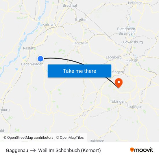 Gaggenau to Weil Im Schönbuch (Kernort) map