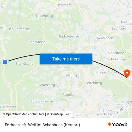 Forbach to Weil Im Schönbuch (Kernort) map