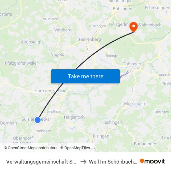 Verwaltungsgemeinschaft Sulz am Neckar to Weil Im Schönbuch (Kernort) map