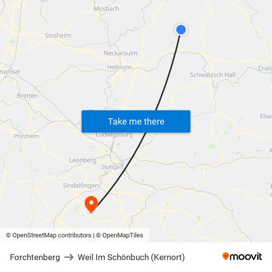 Forchtenberg to Weil Im Schönbuch (Kernort) map