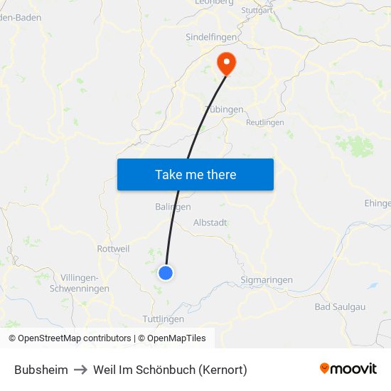 Bubsheim to Weil Im Schönbuch (Kernort) map
