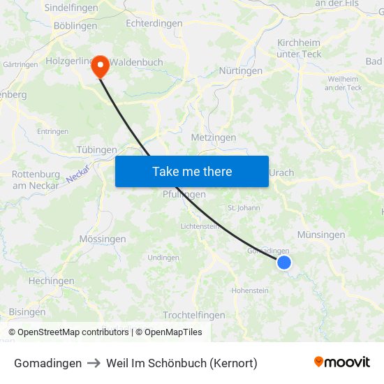 Gomadingen to Weil Im Schönbuch (Kernort) map