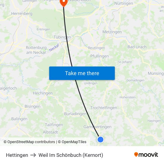 Hettingen to Weil Im Schönbuch (Kernort) map