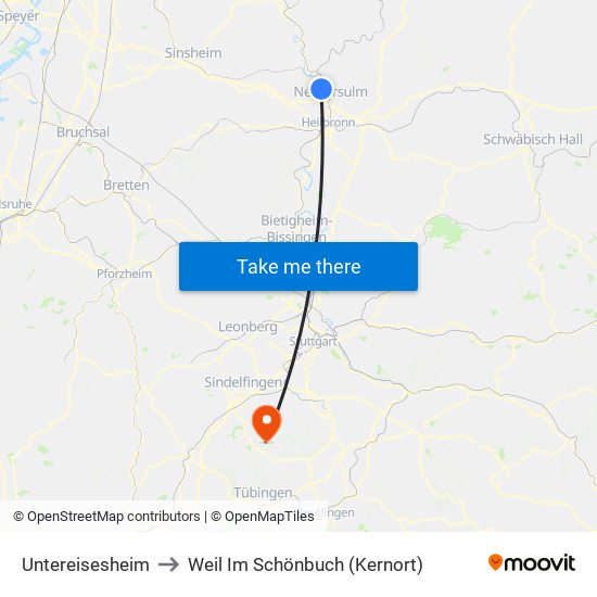 Untereisesheim to Weil Im Schönbuch (Kernort) map