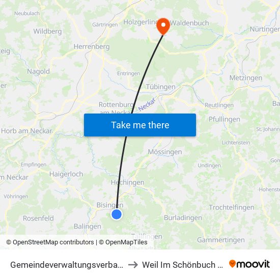 Gemeindeverwaltungsverband Bisingen to Weil Im Schönbuch (Kernort) map