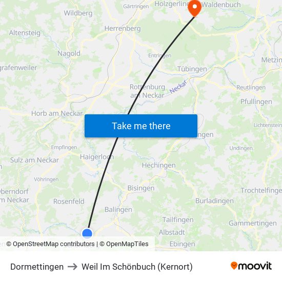 Dormettingen to Weil Im Schönbuch (Kernort) map