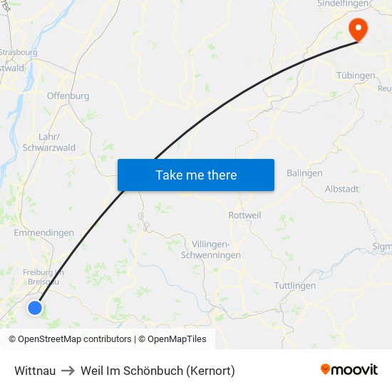 Wittnau to Weil Im Schönbuch (Kernort) map