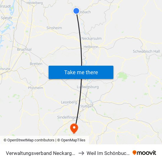 Verwaltungsverband Neckargerach-Waldbrunn to Weil Im Schönbuch (Kernort) map