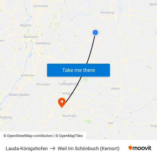 Lauda-Königshofen to Weil Im Schönbuch (Kernort) map
