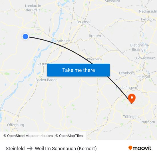 Steinfeld to Weil Im Schönbuch (Kernort) map