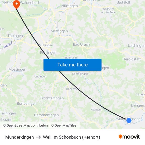 Munderkingen to Weil Im Schönbuch (Kernort) map