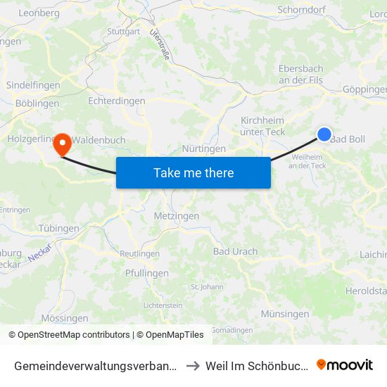 Gemeindeverwaltungsverband Raum Bad Boll to Weil Im Schönbuch (Kernort) map