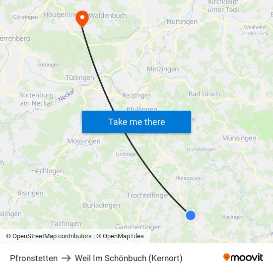 Pfronstetten to Weil Im Schönbuch (Kernort) map