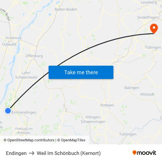 Endingen to Weil Im Schönbuch (Kernort) map