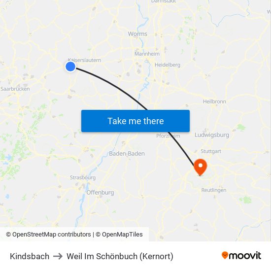 Kindsbach to Weil Im Schönbuch (Kernort) map