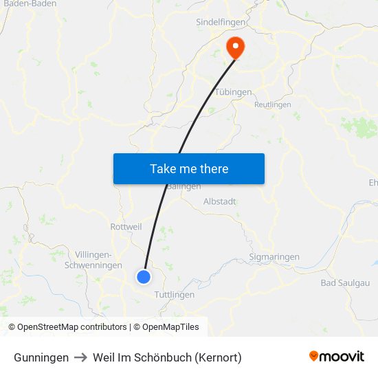 Gunningen to Weil Im Schönbuch (Kernort) map