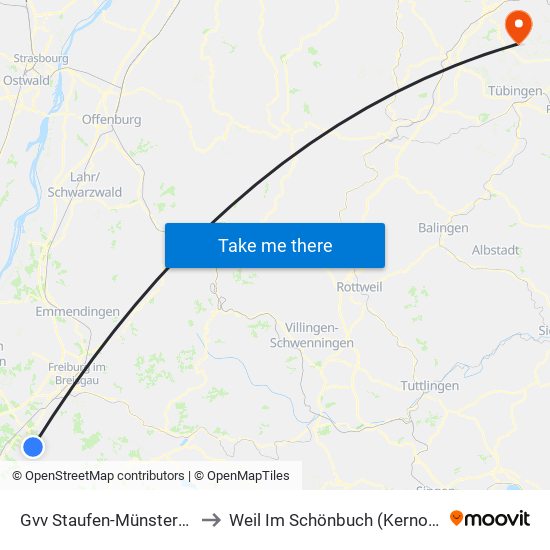 Gvv Staufen-Münstertal to Weil Im Schönbuch (Kernort) map