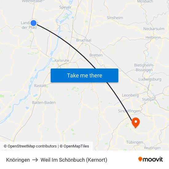 Knöringen to Weil Im Schönbuch (Kernort) map