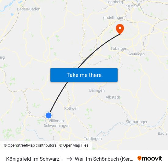 Königsfeld Im Schwarzwald to Weil Im Schönbuch (Kernort) map