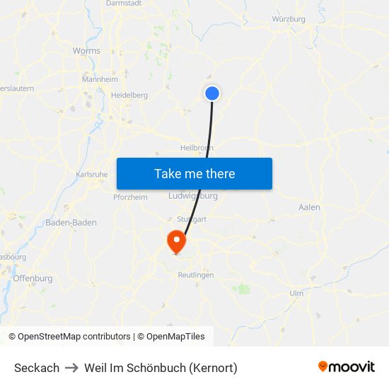 Seckach to Weil Im Schönbuch (Kernort) map