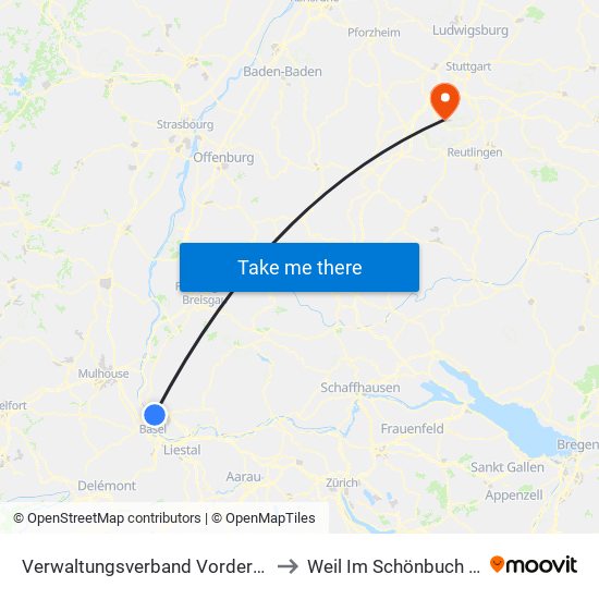 Verwaltungsverband Vorderes Kandertal to Weil Im Schönbuch (Kernort) map