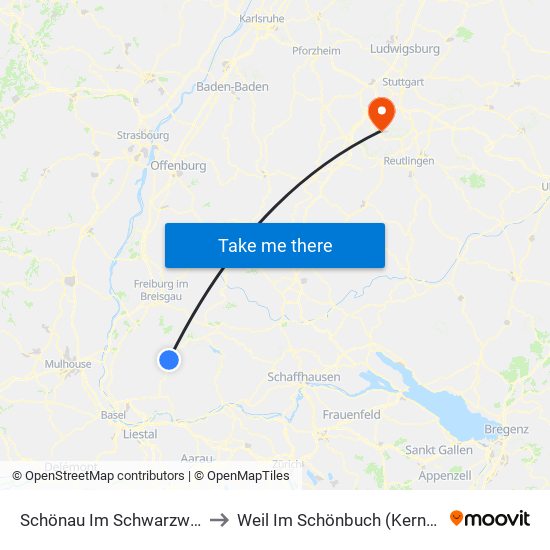 Schönau Im Schwarzwald to Weil Im Schönbuch (Kernort) map