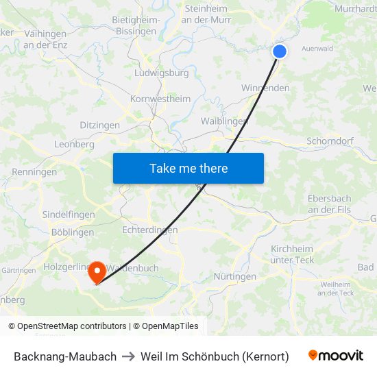 Backnang-Maubach to Weil Im Schönbuch (Kernort) map