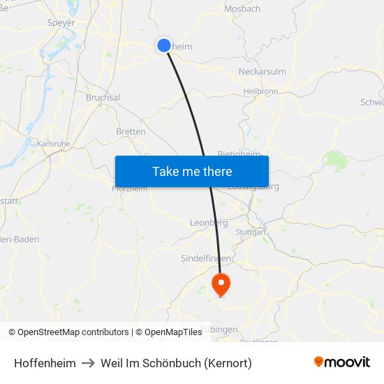 Hoffenheim to Weil Im Schönbuch (Kernort) map