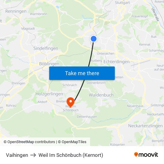 Vaihingen to Weil Im Schönbuch (Kernort) map