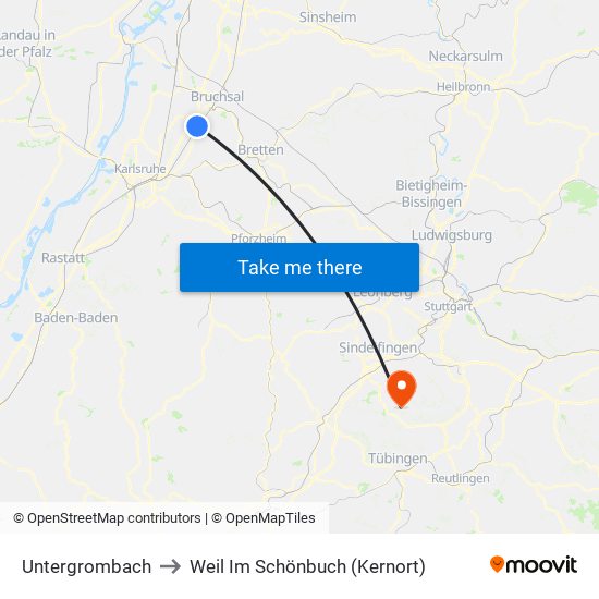 Untergrombach to Weil Im Schönbuch (Kernort) map