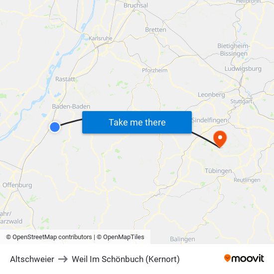 Altschweier to Weil Im Schönbuch (Kernort) map