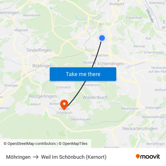 Möhringen to Weil Im Schönbuch (Kernort) map
