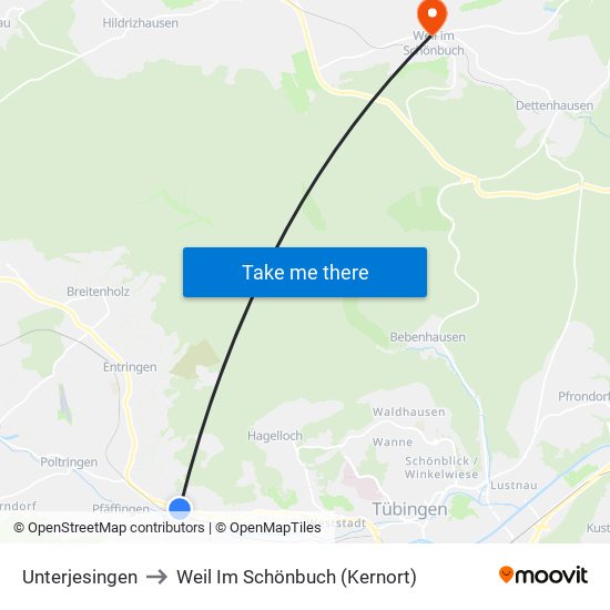 Unterjesingen to Weil Im Schönbuch (Kernort) map