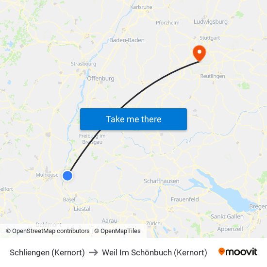 Schliengen (Kernort) to Weil Im Schönbuch (Kernort) map