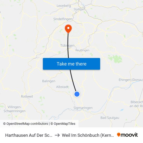 Harthausen Auf Der Scher to Weil Im Schönbuch (Kernort) map