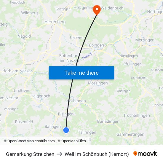 Gemarkung Streichen to Weil Im Schönbuch (Kernort) map