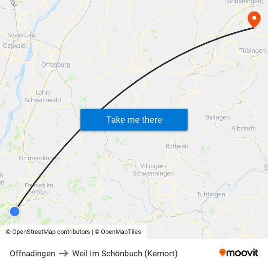 Offnadingen to Weil Im Schönbuch (Kernort) map