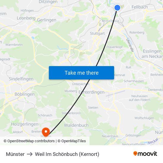 Münster to Weil Im Schönbuch (Kernort) map